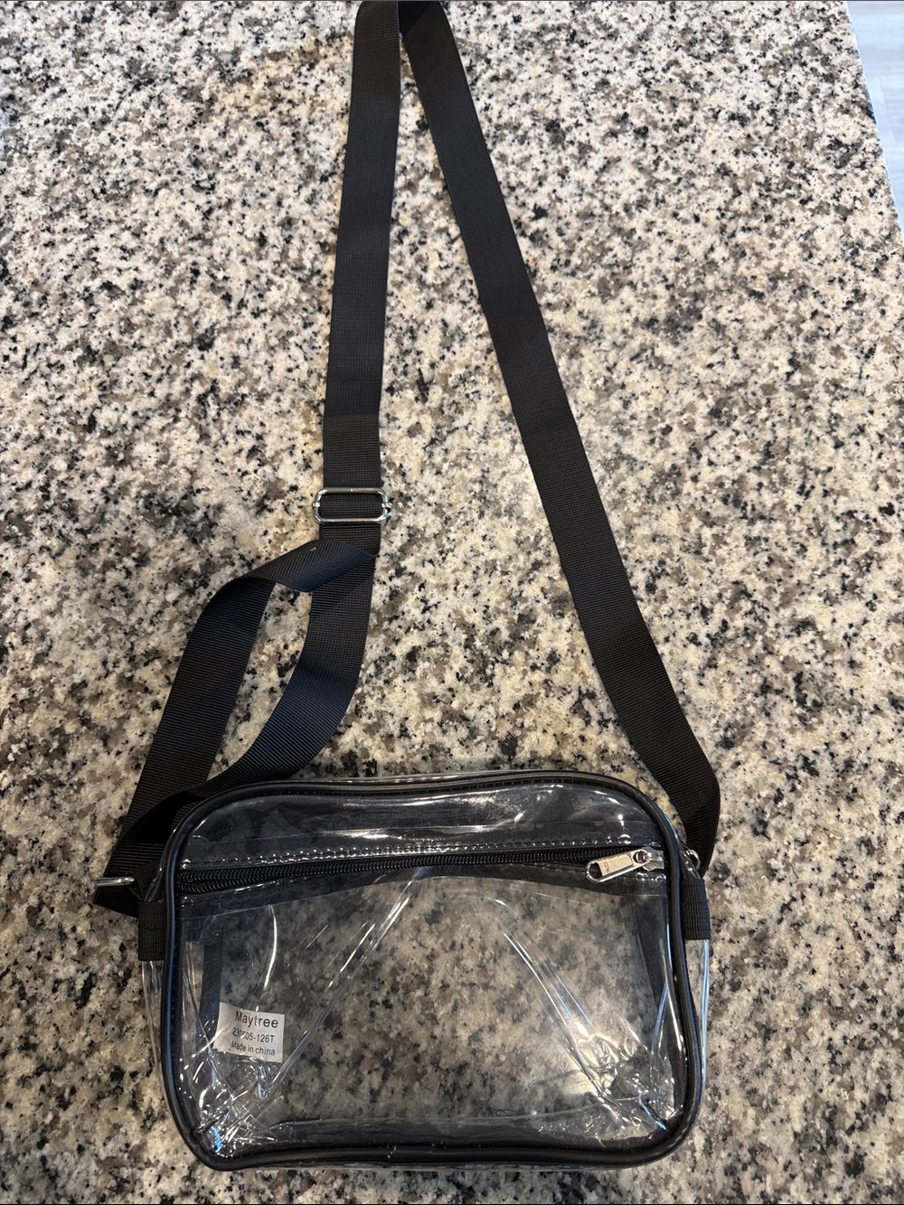 Amazon Clear Crossbody Bag with Black Trim and Black Strap